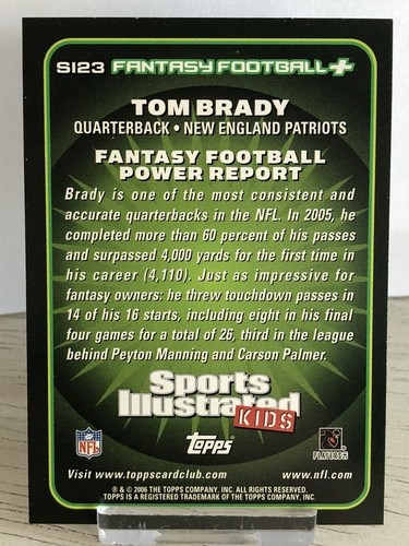 Topps Sports Illustrated For Kids 2006 Tom Brady New England Patriots #SI23 - Imagen 2 de 2
