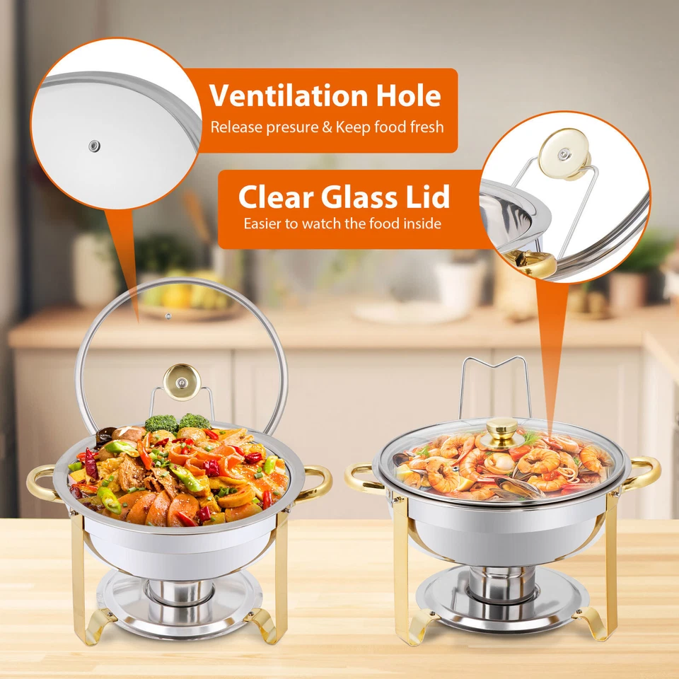 2/4/6/8/10 PCS Chafing Dishes for Buffet 5QT Round Chafing Dish Buffet Set Home - Image 2 of 4