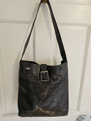 Falor Le Borse GRAY*Croc Embossed Leather Shoulderbag *Buckled* Good Condition  - Picture 5 of 24