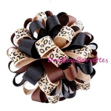 Puppy Bows Fun multi loopy puff animal print hair bows collar slide