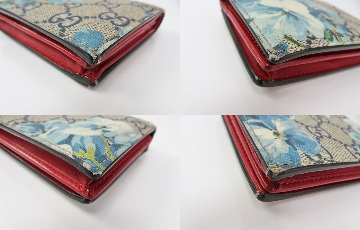 Auth GUCCI Blue GG PVC Blooms Floral Printed Folio Wallet #59062