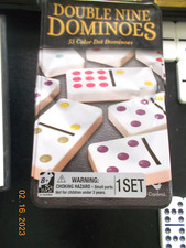 Cardinal Double Nine 9 Color Dot Domino Set, 55 Pieces in Tin, Complete w/Rules