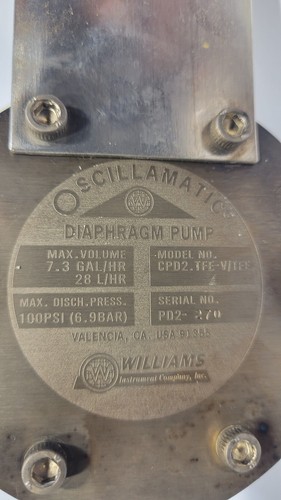 POMPA A MEMBRANA WILLIAMS CPD2.TFE-V/TFE OSCILLAMATIC 100PSI 7,3 GPH - Foto 17 di 24