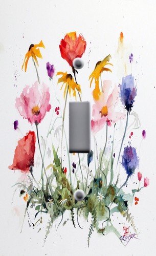 Light Switch Plate Cover with images Floral FAIRYTALE WILDFLOWERS on WHITE 2 - Picture 1 of 26