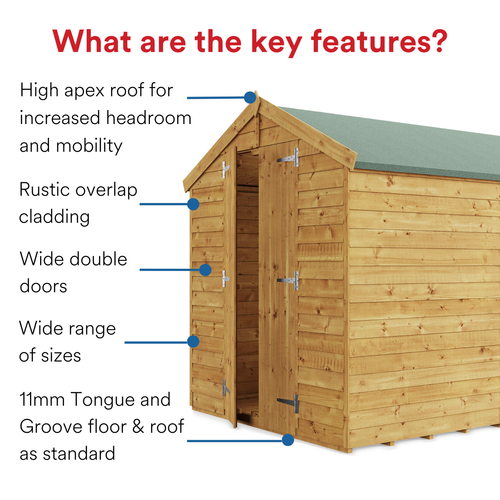 Garden Shed Apex Roof Overlap Outdoor Wooden Storage 4x6 - 16x8 BillyOh Keeper - Picture 5 of 65
