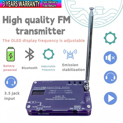 HamGeek FM Transmitter 76MHz-108MHz Bluetooth FM Transmitter with Battery