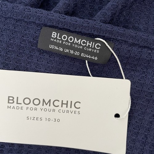 Bloomchic Sz 14 16 Dark Blue Patchwork Waffle Knit Wrap Long Sweatshirt Tee - Picture 13 of 15