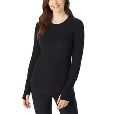 Cuddl Duds NWT Large Women's Fleece with Stretch Warm Top Base Layer BLACK