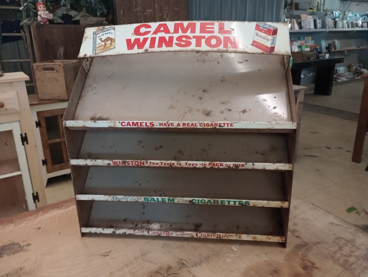 camel cigarette display case Vintage Metal Camel Winston Cigarette Store Display Sales Rack Case Shelf