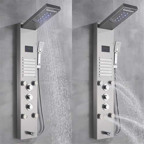 5 funciones LED Panel de ducha Ducha de lluvia Hidromasaje Acero inoxidable LCD - Imagen 17 de 94