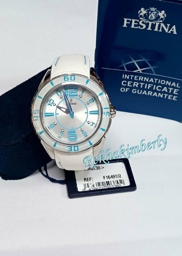 Festina Quartz Watch Ladies's Round 40mm Rubber Strap L-Blue/White NEW F16492/2 - Picture 6 of 7