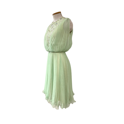 Vtg 1970s designer Jack Bryan Mint Green Accordion Pleat Beaded Party Dress. - Picture 4 of 7