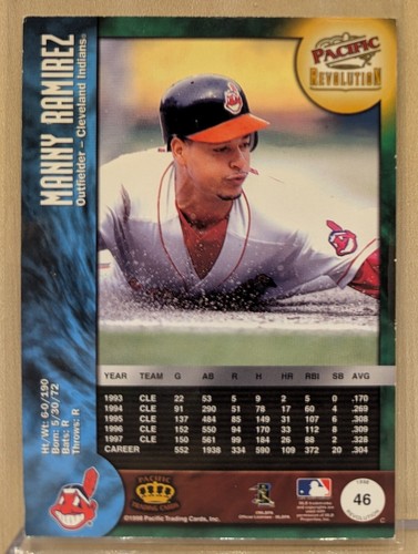 1998 Pacific REVOLUTION 46 Manny Ramirez Indians RARE SHIMMER REFRACTOR EMBOSSED - Picture 2 of 2
