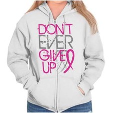 Don't Ever Give Up Breast Cancer Awareness Womens Zip Hooded Sweatshirt Hoodie