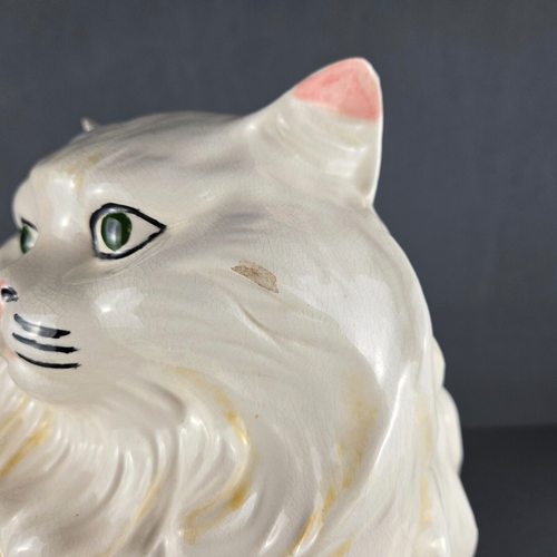 Katzenfigur persische Keramik Porzellan Statue sitzend weiß gelb handbemalt - Bild 9 von 10