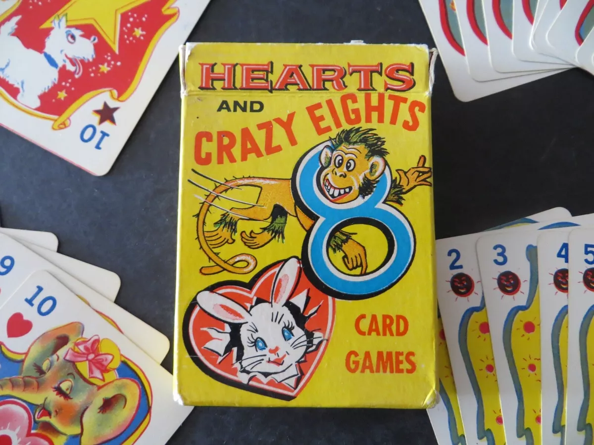 Russell children's card game Crazy 8's Hearts 1960 Super Cute Graphics Art  Craft