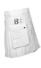 Men Gladiator Kilt Real White Leather Costume Pleated Utility LARP