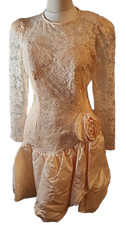 Vintage Zum Zum 80s Party Dress Size 9/10 Peach Drop Waist Flounce Skirt