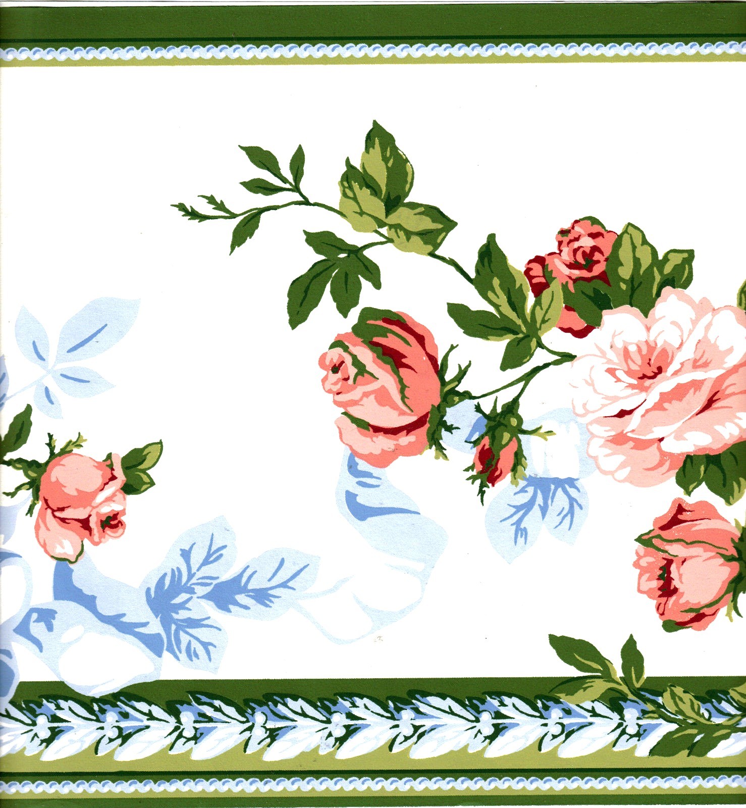 FLORAL RED ROSES WITH RIBBON STREAMERS WALLPAPER BORDER HPB88012