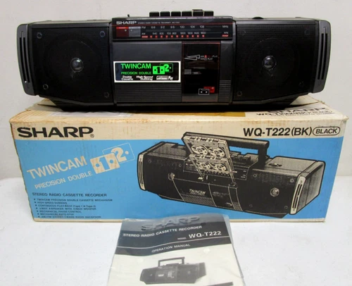 VINTAGE NOS SHARP WQ-T222 TWINCAM STEREO RADIO CASSETTE RECORDER OPEN BOX