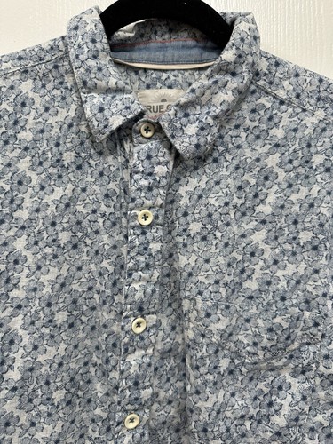 Camisa informal de manga corta True Grit azul floral mezcla de lino M - Imagen 5 de 11