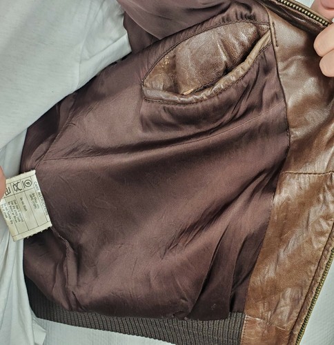 Chaqueta Bomber Vintage Abercrombie & Fitch Marrón 100% Cuero Forrada Grande Usada en Excelente Condición - Imagen 7 de 10