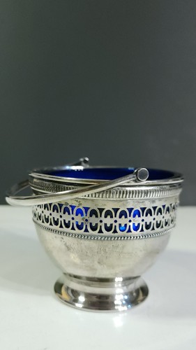 Antique Sterling Silver Webster Cobalt Blue Sugar Bowl Basket - Picture 9 of 10