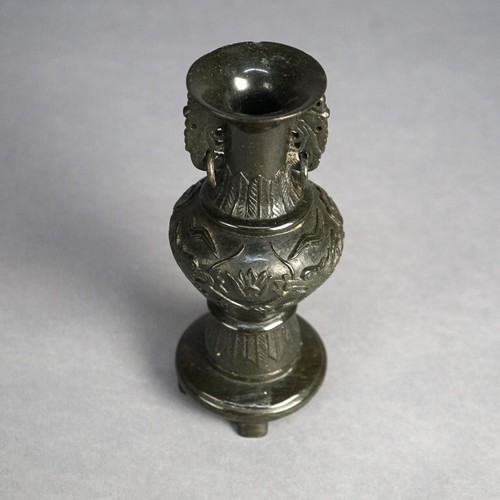 Antique Chinese Carved Hard Stone Double Handle Urn in Relief with Dragons C1920 - Picture 3 of 8
