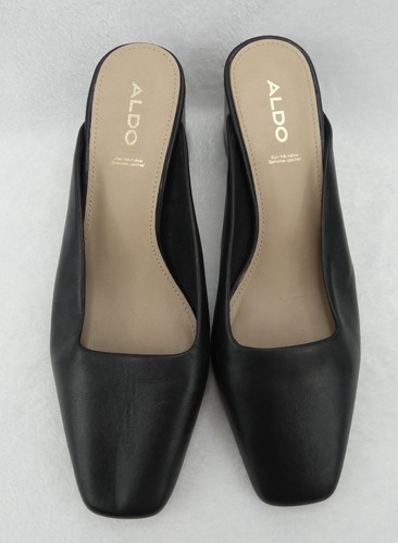 ALDO Women’s Genuine Black Leather Block Heel Closed Square Toe Slip On Size 7