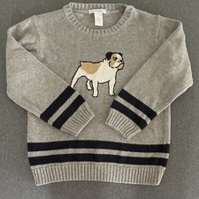 Janie and Jack Bulldog Rugby Sweater Boys 5 Gray Navy Stripes VTG 13 Wool Cotton