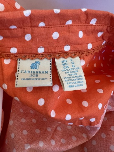 Caribbean Joe Shirt Women’s Size Large Sleeves Polka Dot Adult Coral - Picture 5 of 10