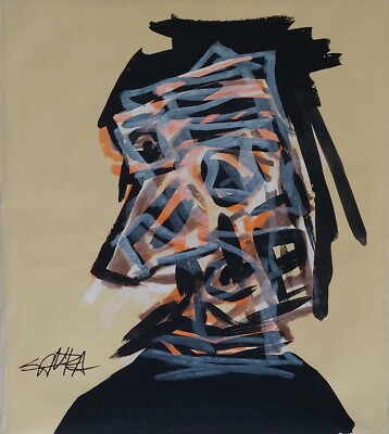 Antonio Saura Signed Spanish Abstract Expressionist Oil Painting on Canvas