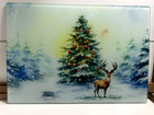 Christmas Tree  Deer Forest Handmade Tempered Glass Cutting Board 8.5” X 11”