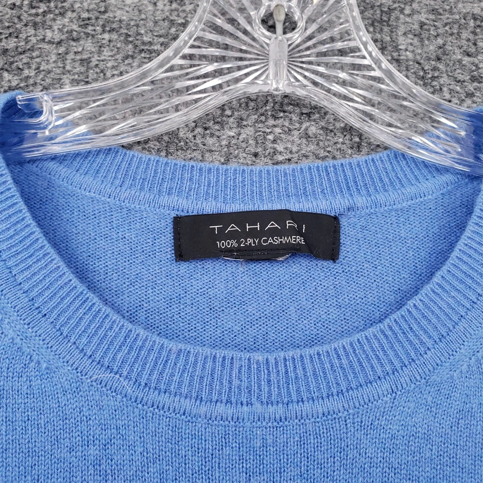 Suéter Jersey Tahari Para Hombres S Pequeño Azul 2 Capas Tejido Cachemira Cuello Redondo Foto 4 de 4