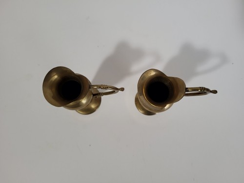 Pair Of Vintage Small Brass Pitcher Ewer Jug 4 1/4" Tall - Picture 4 of 11