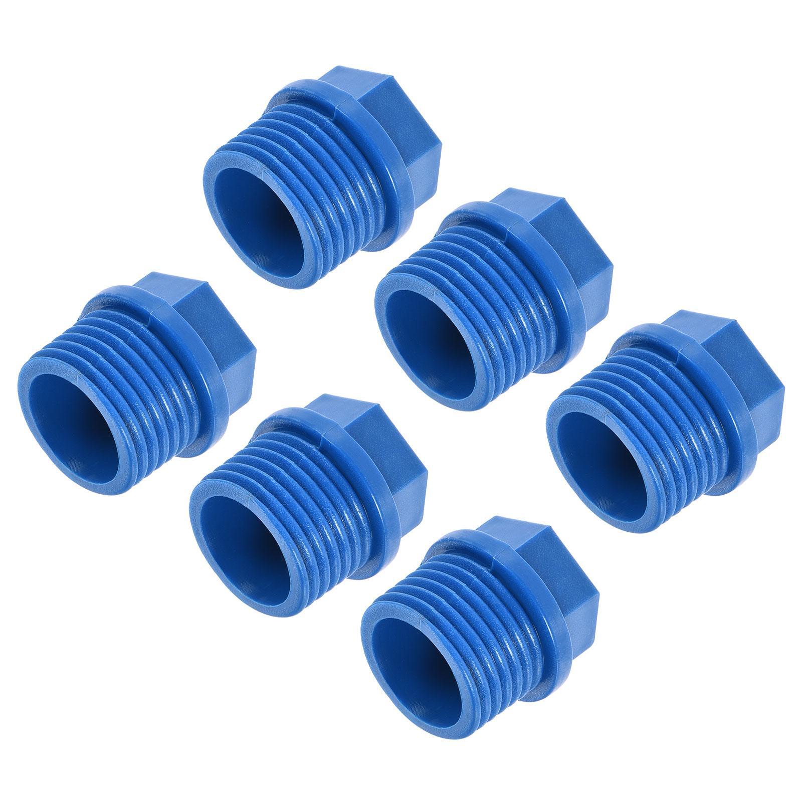 Tubo Tapón Montaje G1/2 Macho Roscado PVC Hexagonal Cabeza Extremo Tapa, 6pzs