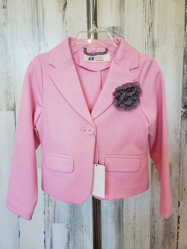 H&M Hm Pink Heavy Jersey Blazer Jacket 3d Flower Sz 3-4 NWT  - Picture 1 of 4