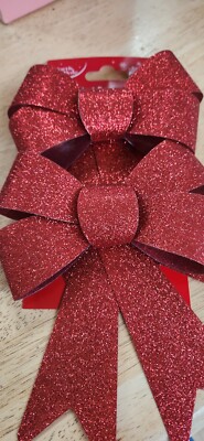 2er Set rot glitzernde Paketschleifen, auch als Baumschmuck verwendbar