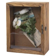 	Rustic Burnt Wood Shadow Box w/ Cork Board Backing - Wall Mounted Display Case	