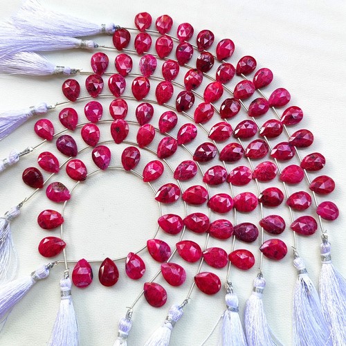 Natural Ruby Gemstone 14x10 mm Size Faceted Pear Briolette Beads 6" Strand - Picture 3 of 7