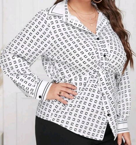 Ladies White Pattern Blouse 2XL Shein Curve