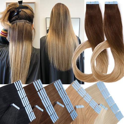 60PCS Tape In Remy Russian Human Hair Extensions Real Long Skin Weft 150g THICK - Picture 2 of 57