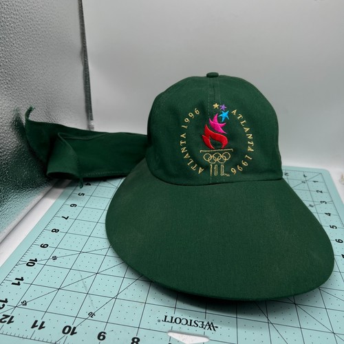 Vintage 1996 Atlanta Olympic  Women's Green Wide Brim Sun Hat with Tie n/Back - Picture 1 of 11