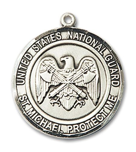 Sterling Silver National Guard Saint Michael Medal Pendant Necklace 18" Chain - Picture 2 of 3
