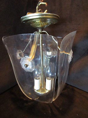Vintage MCM Lucite HaloLite Trend Ceiling Pendant Light 4-panels Tulip 12''T 1960