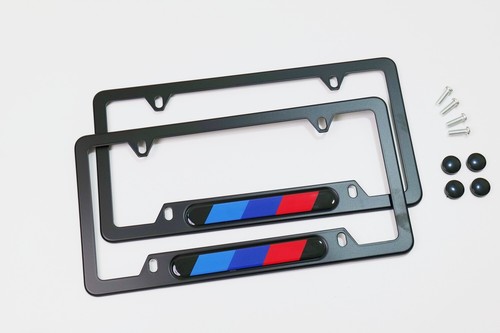 Black M Performance Style License Plate Frames For Front & Rear Braket 2pc Set - Picture 6 of 6
