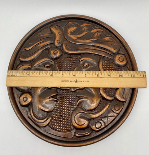 VINTAGE MAYAN FOLK ART WALL HAND CARVED WOOD WALL PLAQUE HANGING HONDURAS - Picture 8 of 8