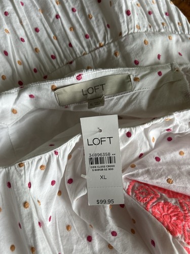 LOFT Swing-Kleid weiß rosa gepunktet bestickt Stufen gefüttert Größe Extra Large - Bild 7 von 10