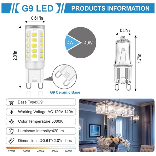 G9 LED Bulb Bi Pin Base 40W Halogen Equivalent Bulbs, 5000K Daylight White T4... - Picture 6 of 7