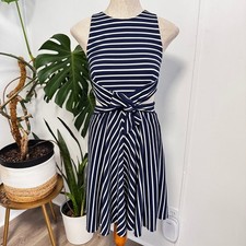 Hutch Cutout Tie Front Striped Dress Womens M Navy Blue White Nautical Summer